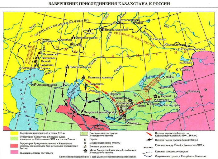 Присоединение Казахстана к России карта
