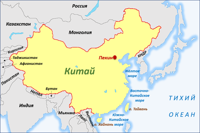 Карта Китая с соседними странами