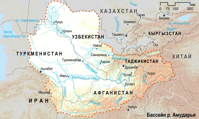 Река Амударья и Сырдарья на карте мира