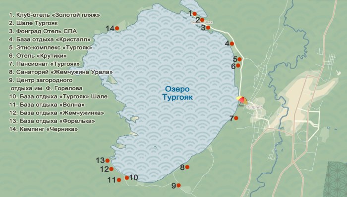 Карта глубин озера Тургояк