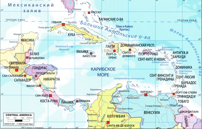 Карта Карибского моря с островами