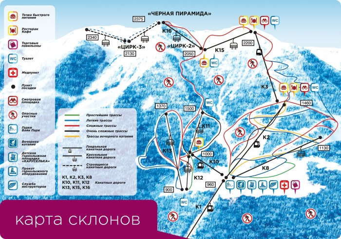 Схема горнолыжных трасс красная Поляна