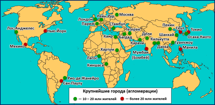 Городские агломерации мира с населением более 10 млн чел