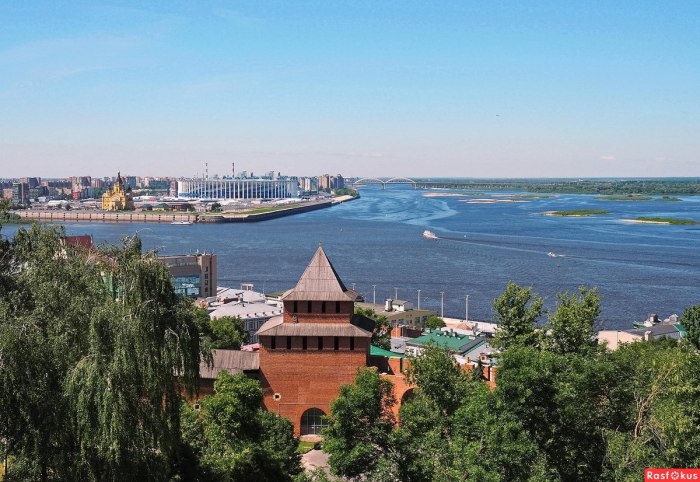 Слияние Оки и Волги в Нижнем Новгороде