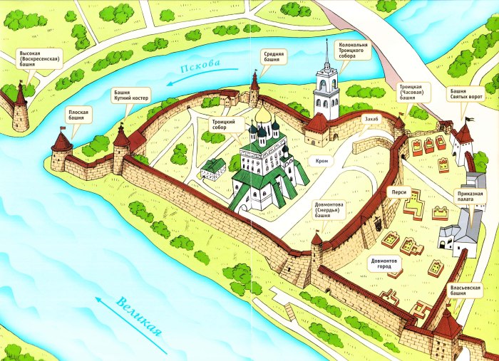 Псковский кром Псков схема Кремля