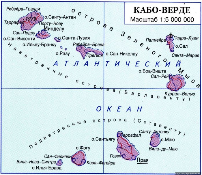 Острова зеленого мыса Кабо Верде на карте