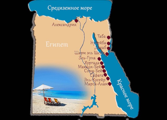 Курорты Египта на карте