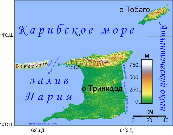 Остров Тринидад на карте Южной Америки