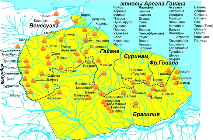 Река Эссекибо на карте Южной Америки