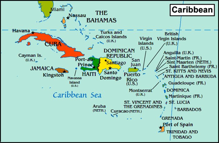 Caribbean Islands on a Map