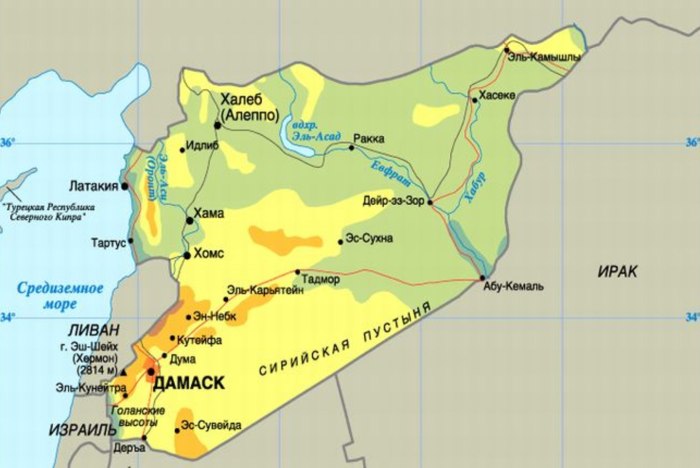Географическая карта Сирии