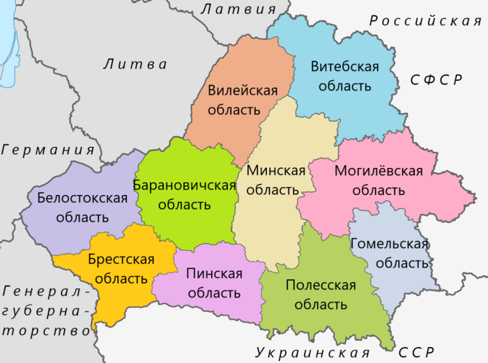 Территория Западной Белоруссии до 1939 года карта