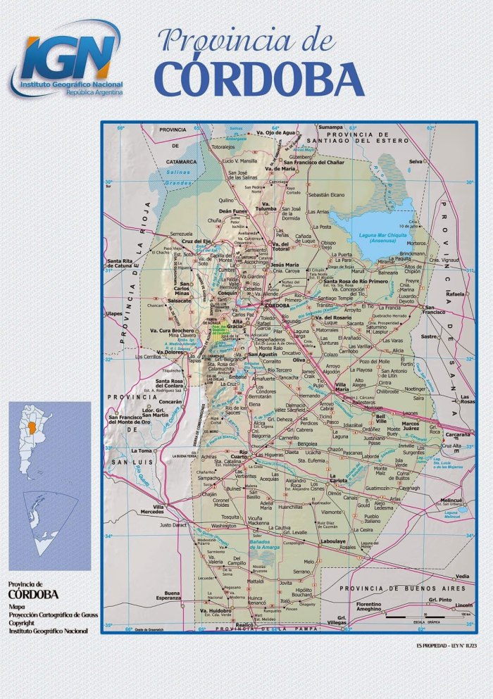 Карта провинция Кордова Аргентина