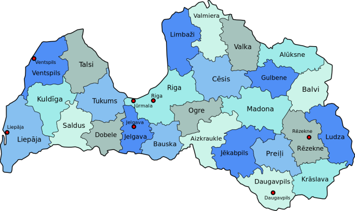 Районы Латвии на карте