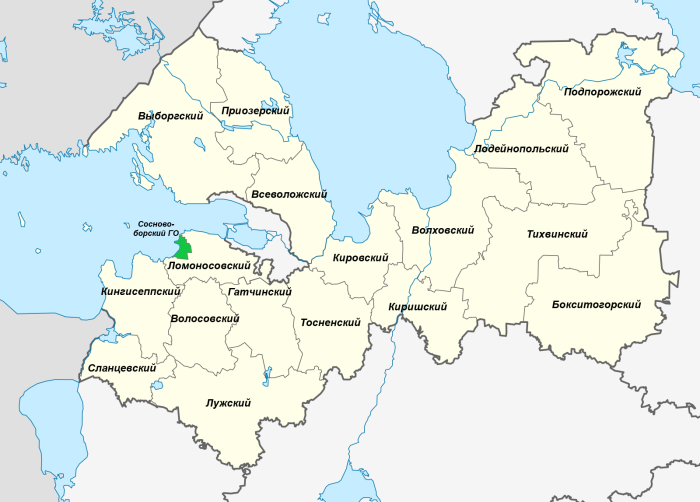 Муниципальные районы Ленинградской области на карте