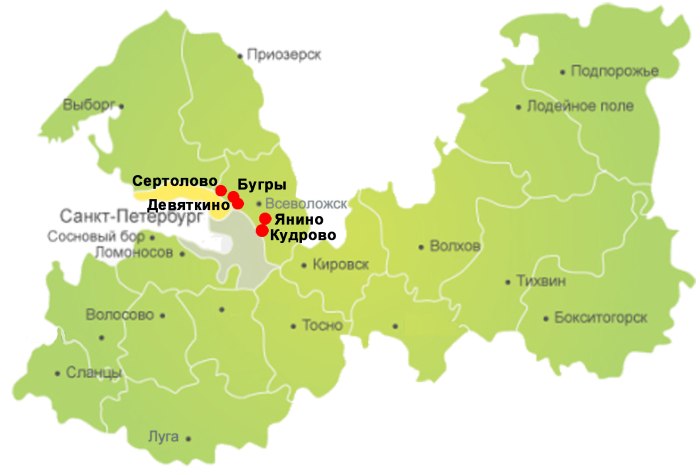 Районы Ленобласти на карте