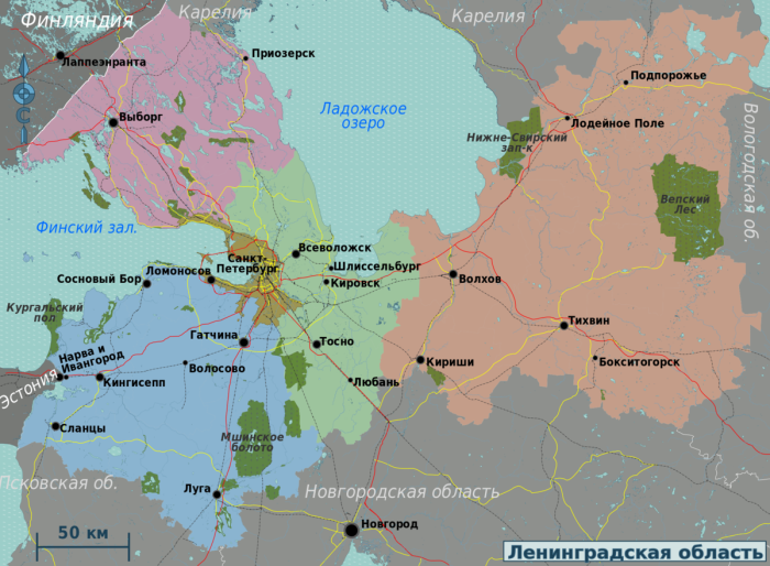 Карта Карелии и Ленинградской области
