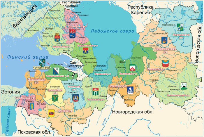 Карта лен обл подробная по районам