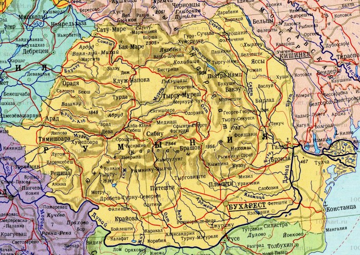 Географическая карта Румынии