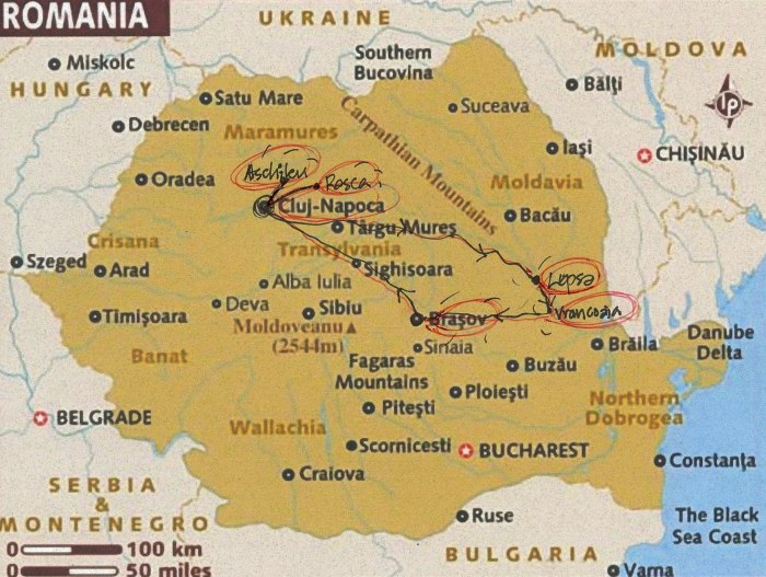 Замки Румынии на карте Румынии