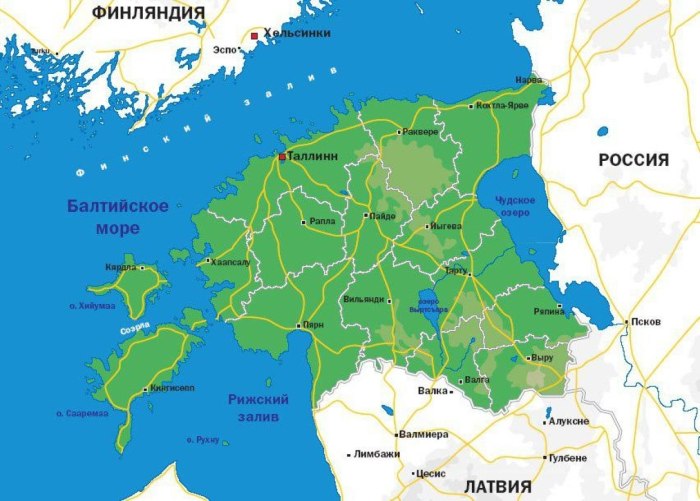 Расположение Эстонии на карте
