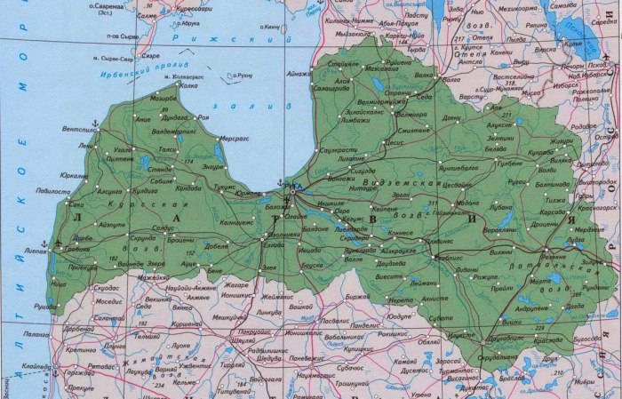 Карта Латвии с городами на русском