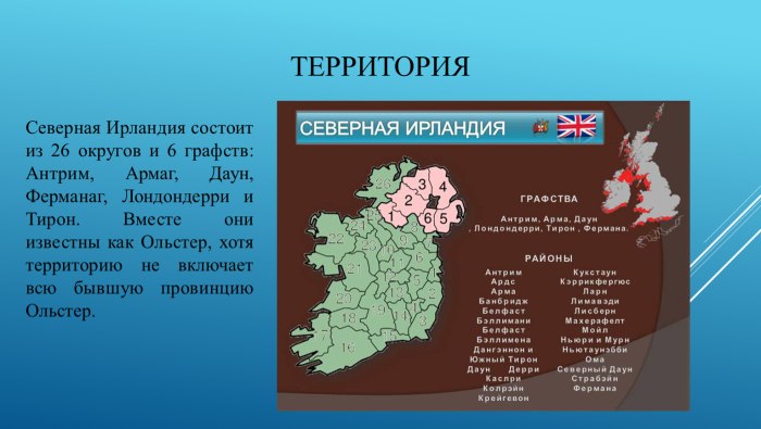 Северная Ирландия состоит из 26 округов и 6 графств: