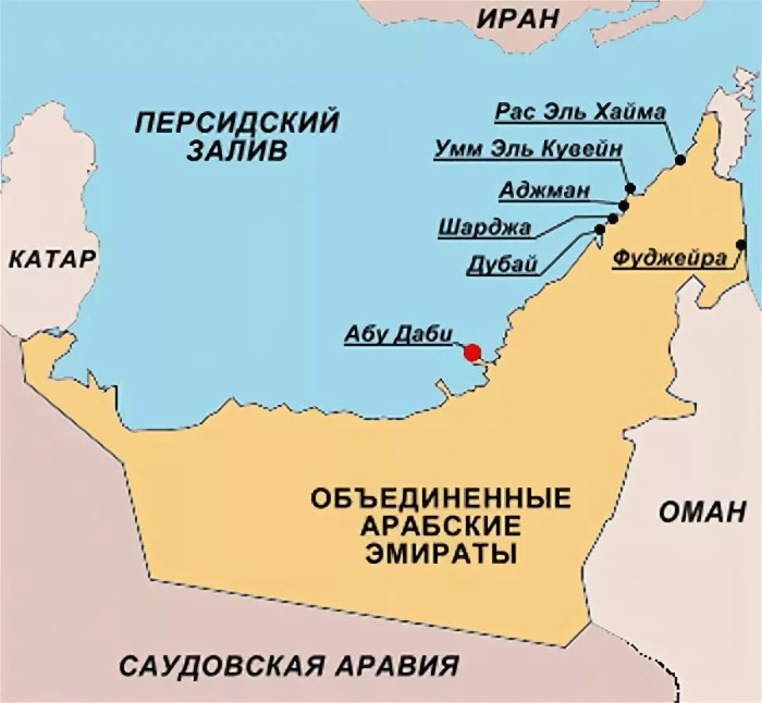 Карта ОАЭ С Эмиратами