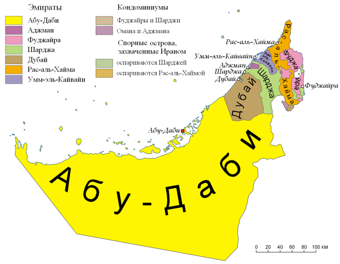 Абу Даби на карте ОАЭ