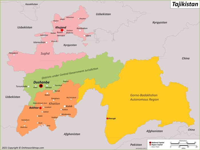 Политическая карта Таджикистана