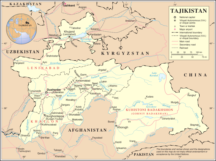 Политическая карта Таджикистана