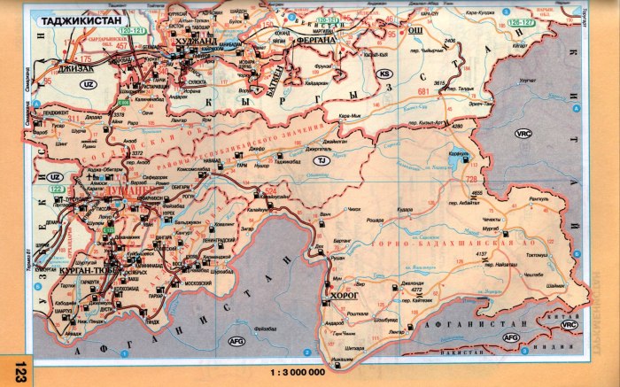 Карта географическая карта Таджикистана