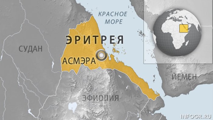 Государство Эритрея на карте Африки