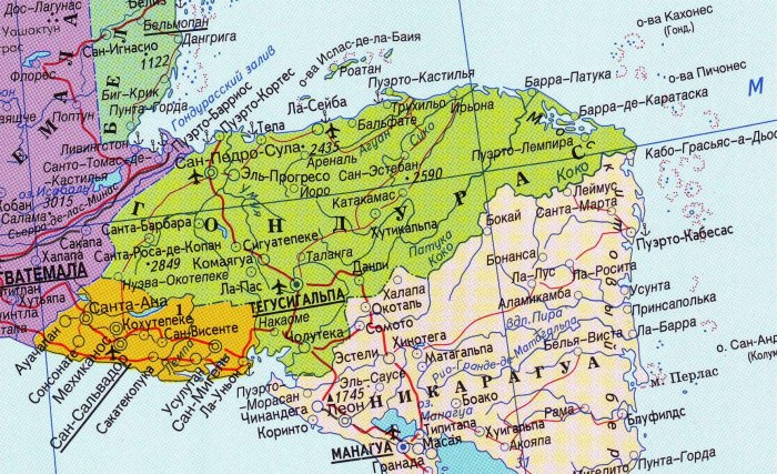 Карта Гондураса географическая