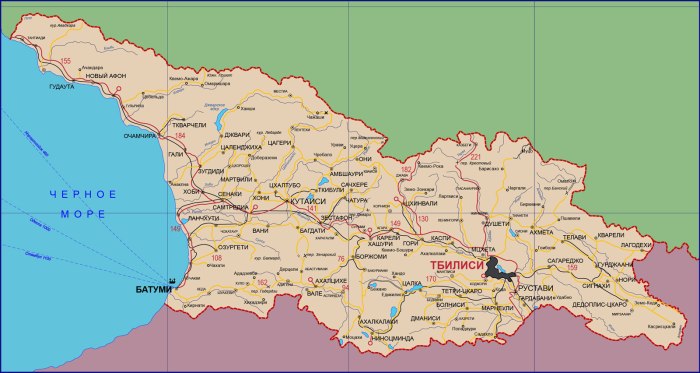 Карта Грузии подробная с городами и поселками