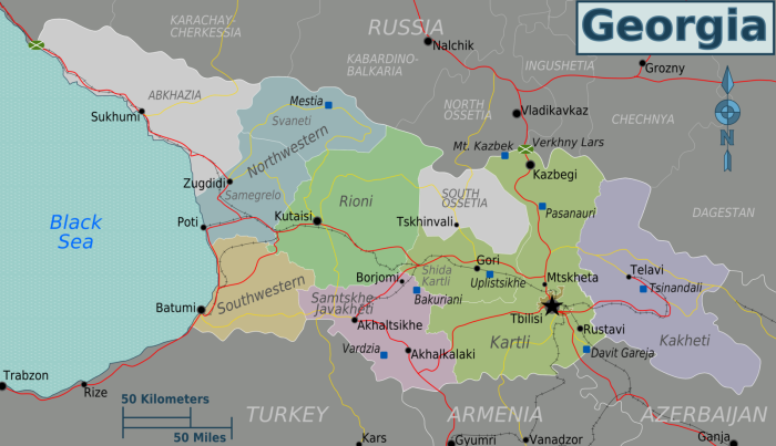 Регионы Грузии на карте