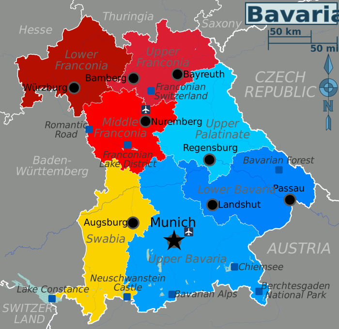 Земля Бавария Германия карта