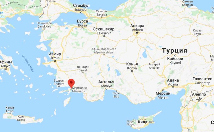 Бодрум и Мармарис на карте Турции
