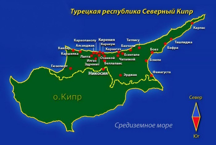 Турецкая Республика Северного Кипра на карте мира