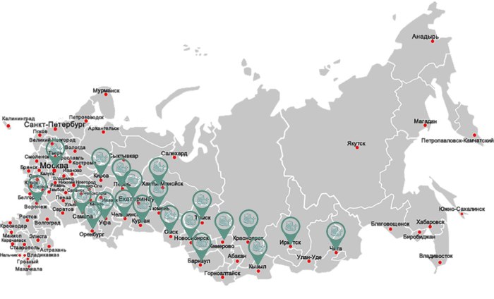 Карта России с городами