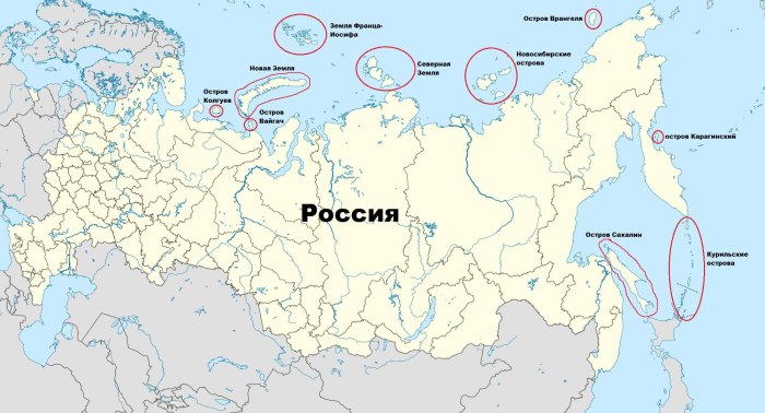 Острова и полуострова РФ на карте