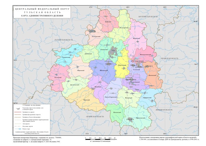Карта административного деления Тульской области