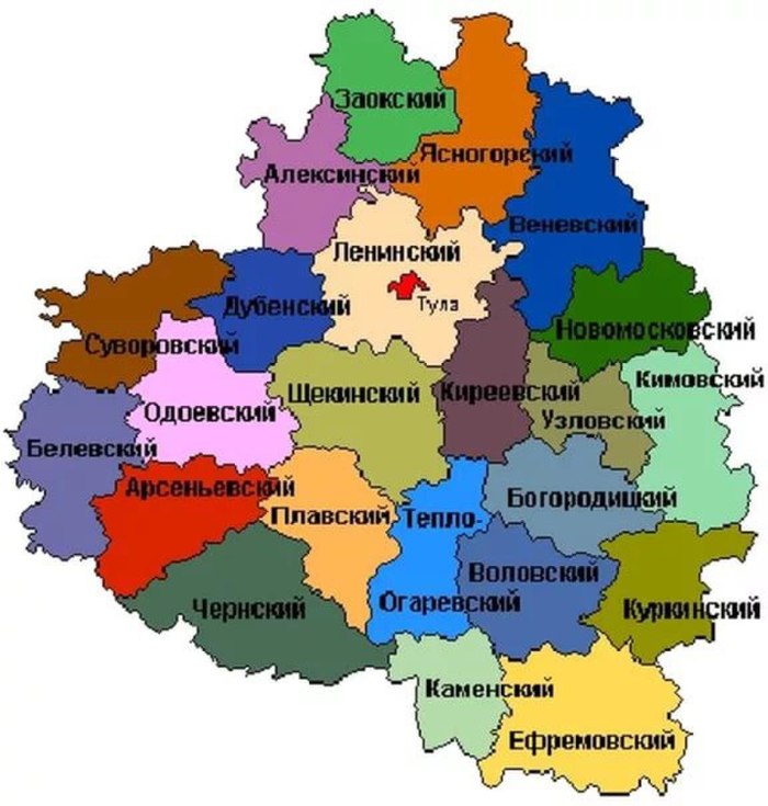Карта Тульской области с районами