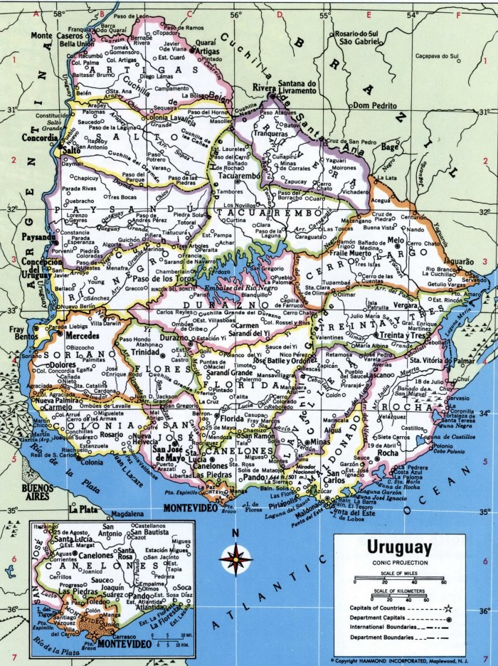Карта Уругвая географическая