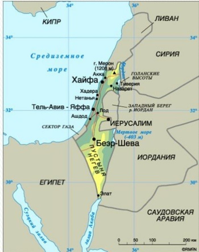 Карта Израиля и соседних государств