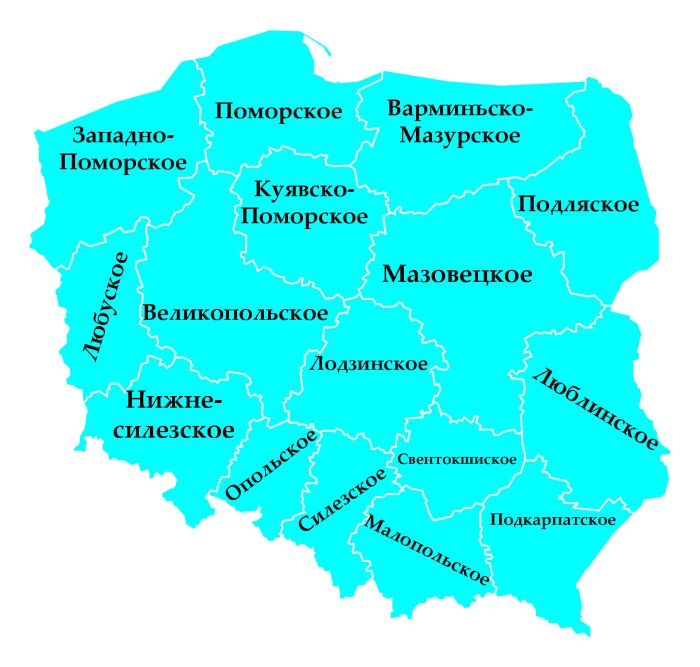 Польские воеводства на карте