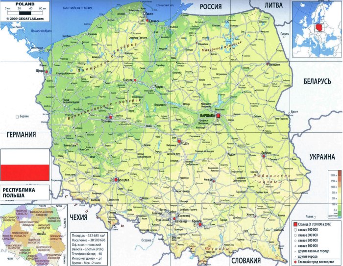 Карта Польши с городами подробная