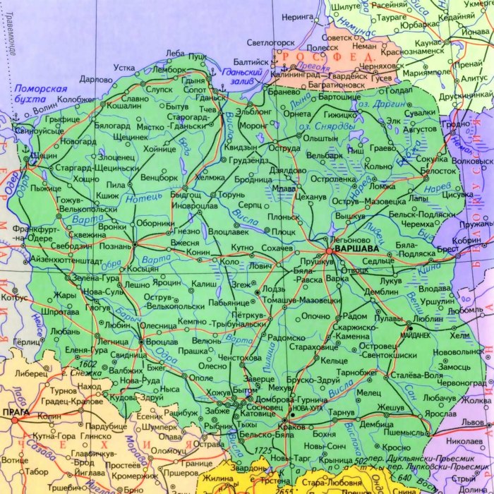 Карта Польши с городами подробная