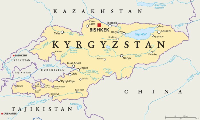 Карта Киргизии на английском языке