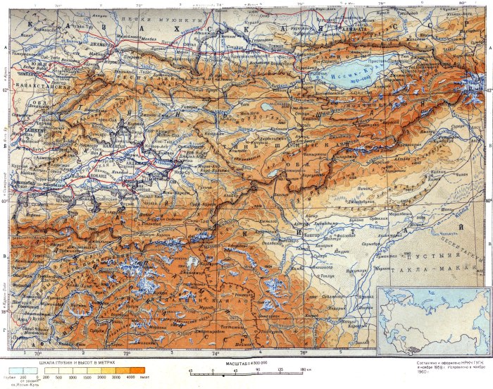 Карта Киргизии на русском языке географическая